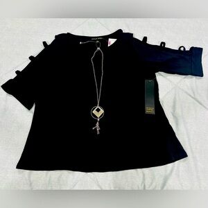 Always Indigo Black Top w/Necklace